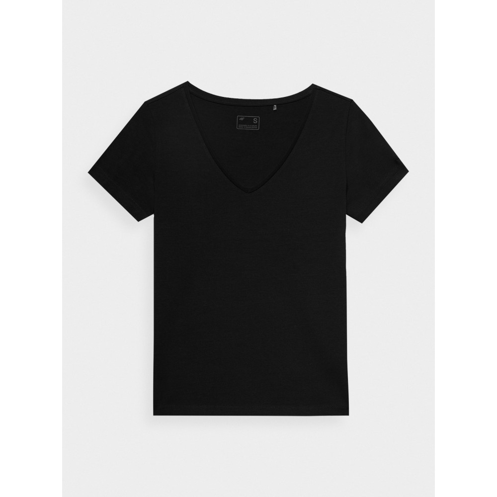 czarna Koszulka w serek damska 4f4FWSS24TTSHF1163