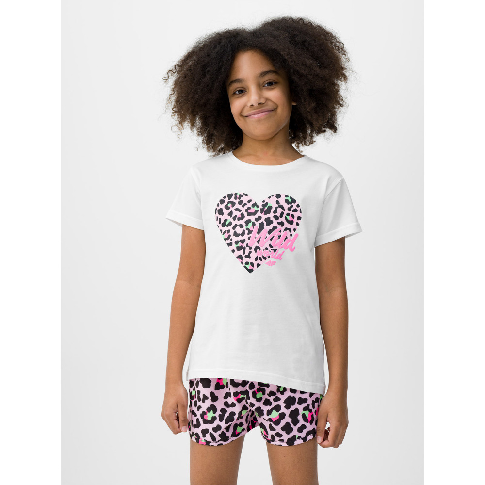 4F T-shirt dziewczęcy biały z nadrukiem 4FJWSS24TTSHF1143