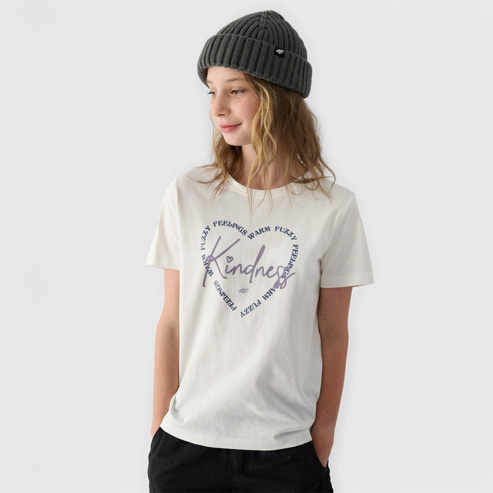 Koszulka dziewczęca 4F  4FJWAW24TTSHF1547 biała