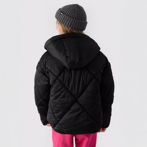 kurtka puchowa dziewczęca 4f czarna 4FJWAW24TDJAF451