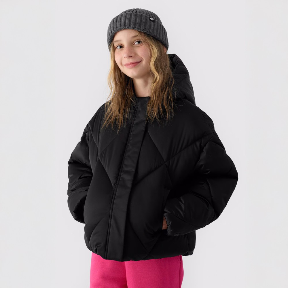 kurtka puchowa dziewczęca 4f czarna 4FJWAW24TDJAF451