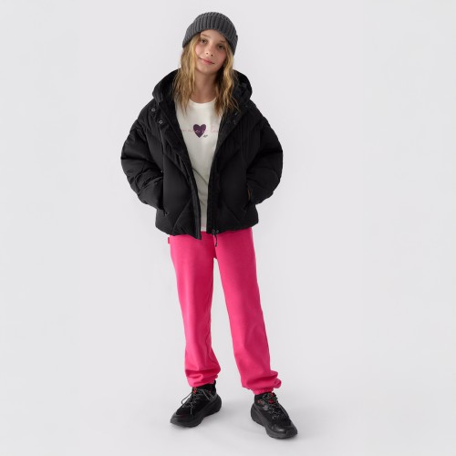 kurtka puchowa dziewczęca 4f czarna 4FJWAW24TDJAF451