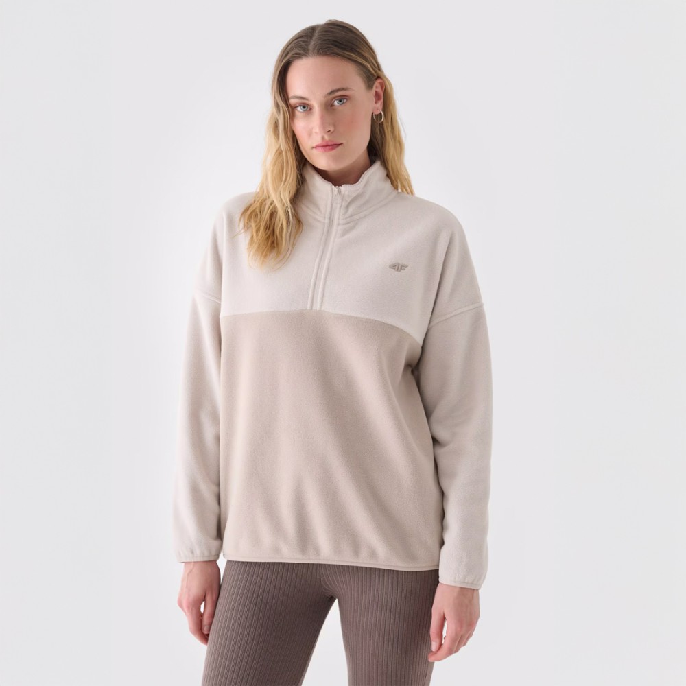 Damski polar 4F oversize ze stójką w kolorze beżowym