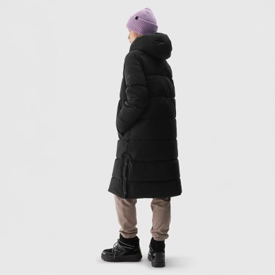 długi płaszcz puchowy damski 4F czarny