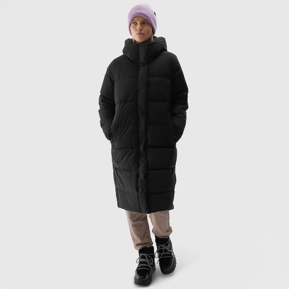 długi płaszcz puchowy damski 4F czarny