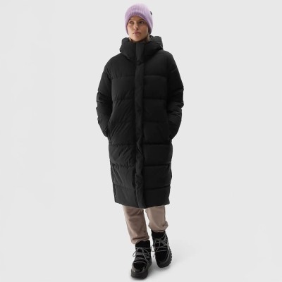 długi płaszcz puchowy damski 4F czarny