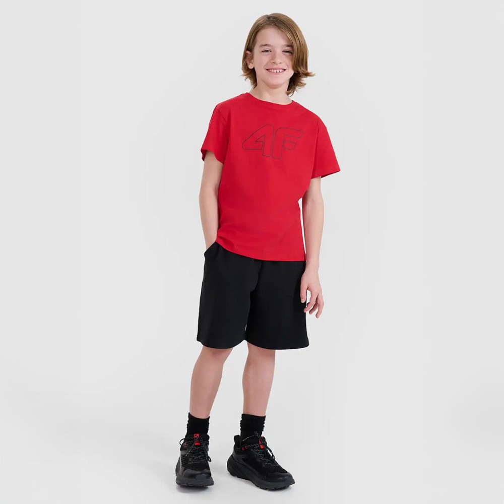 Czerwona koszulka chłopięca z nadrukiem bawełniana 4F