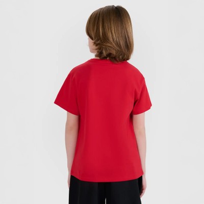 Czerwona koszulka chłopięca z nadrukiem bawełniana 4F