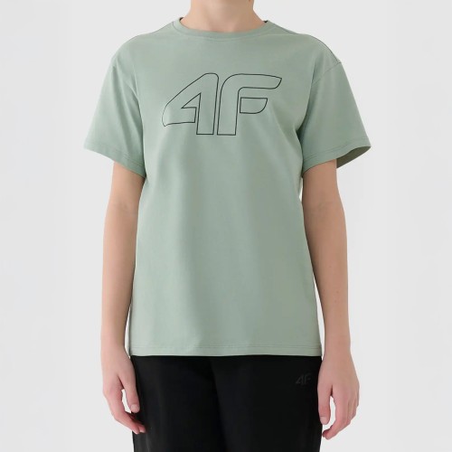 Zielona koszulka chłopięca z nadrukiem bawełniana 4F