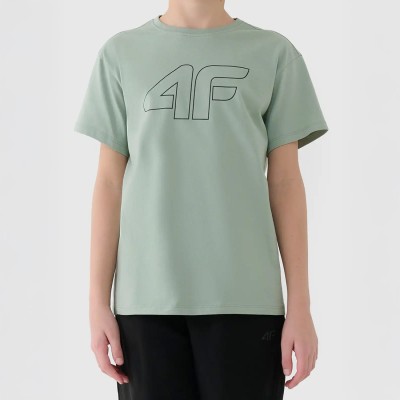 Zielona koszulka chłopięca z nadrukiem bawełniana 4F