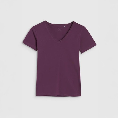 Damski T-shirt 4F z dekoltem V – idealna koszulka na co dzień i do treningu.