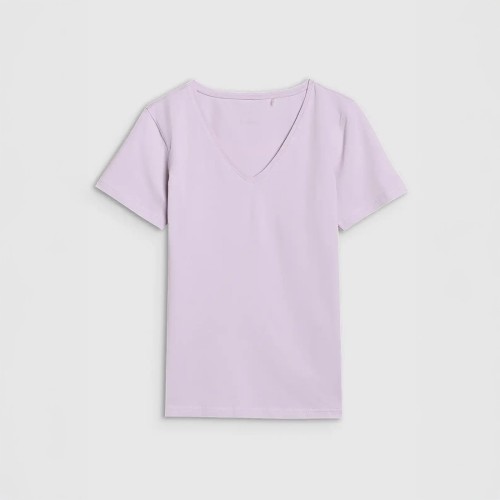 fioletowy Damski T-shirt 4F z dekoltem V – idealna koszulka na co dzień i do treningu.