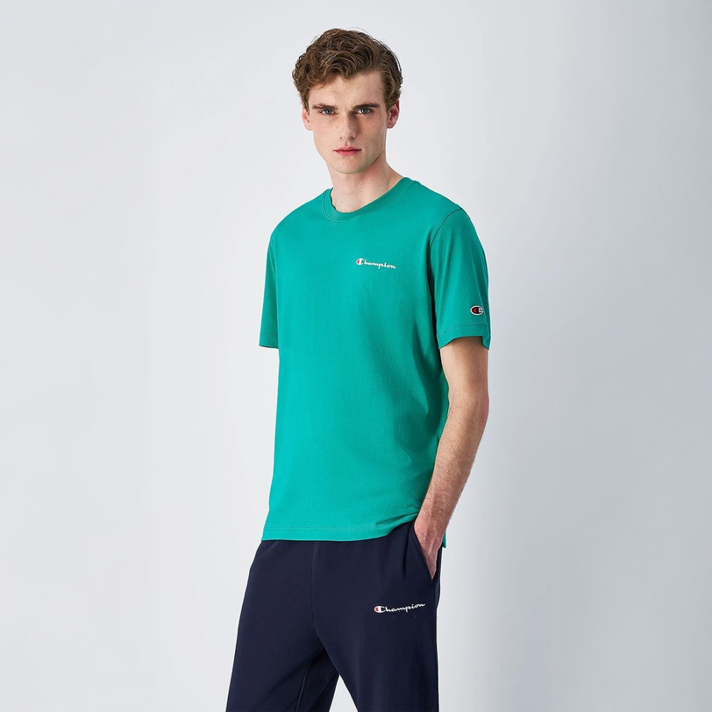 zielona Koszulka męska Champion 22064 – bawełniana koszulka z haftowanym logo, standard fit.