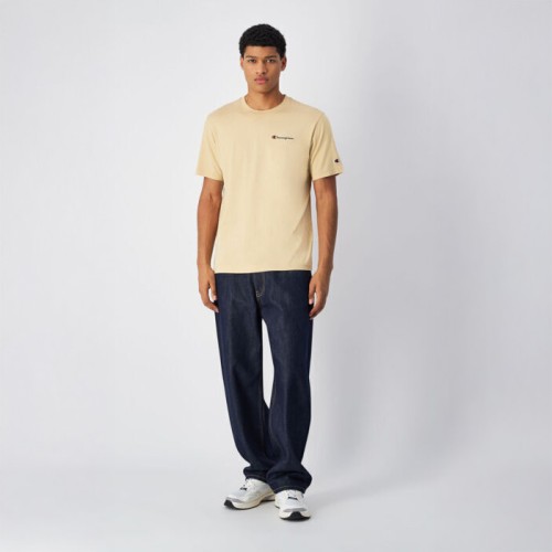 Beżowa Koszulka męska Champion 22064 – bawełniana koszulka z haftowanym logo, standard fit.