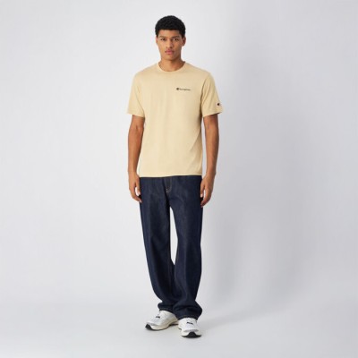 Beżowa Koszulka męska Champion 22064 – bawełniana koszulka z haftowanym logo, standard fit.