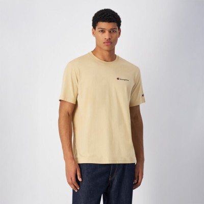 Beżowa Koszulka męska Champion 22064 – bawełniana koszulka z haftowanym logo, standard fit.