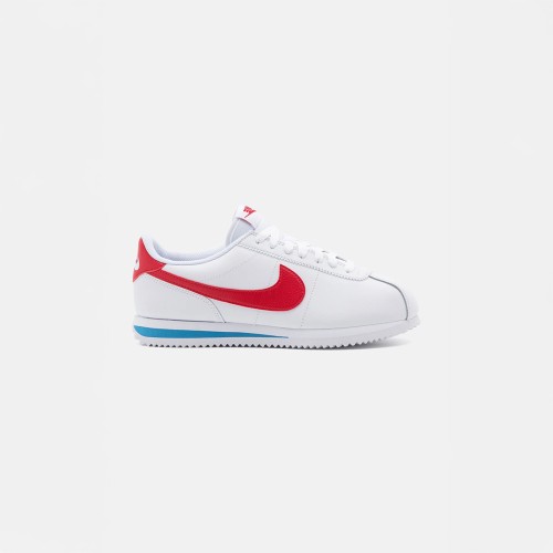 Sneakersy Damskie  Nike Cortez DN1791-108 – białe skórzane buty z kolorowymi akcentami i gumową podeszwą.
