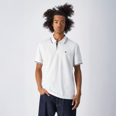 Koszulka polo męska Champion – biała, z kołnierzykiem, klasyczny krój i haftowane logo