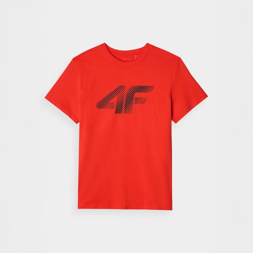 czerwopna Koszulka męska 4F 4FWMM00TTSHM2257 – regularny krój, bawełna, krótki rękaw, okrągły dekolt, nadruk 4F.