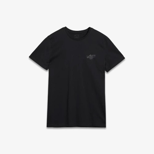 czarna Koszulka męska 4F 4FWSS25TTSHM1974 – regularny krój, okrągły dekolt, bawełna, nadruk 4F.