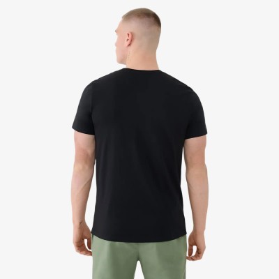 czarna Koszulka męska 4F 4FWSS25TTSHM1974 – regularny krój, okrągły dekolt, bawełna, nadruk 4F.