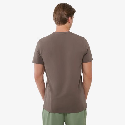 brązowa Koszulka męska 4F 4FWSS25TTSHM1974 – regularny krój, okrągły dekolt, bawełna, nadruk 4F.