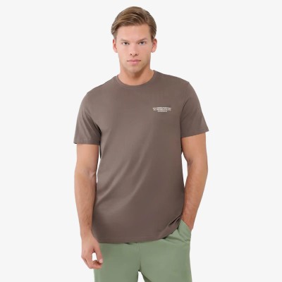 brązowa Koszulka męska 4F 4FWSS25TTSHM1974 – regularny krój, okrągły dekolt, bawełna, nadruk 4F.