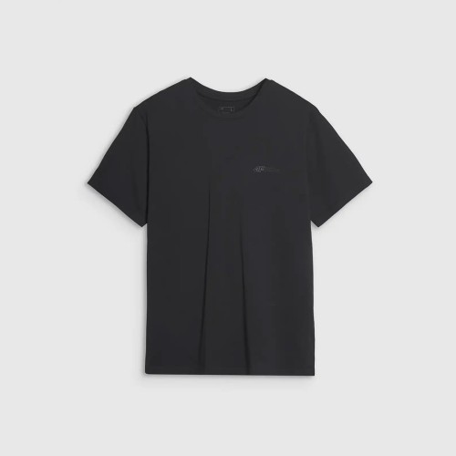 czarna Koszulka męska 4F 4FWSS25TTSHM2003 – regularny krój, bawełna organiczna, klasyczny okrągły dekolt.