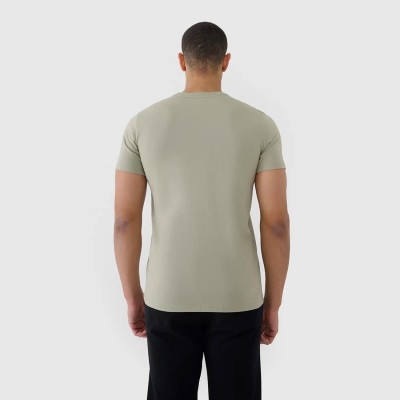 zielona - Koszulka męska 4F 4FWSS25TTSHM2004 – regularny krój, nadruk z logo, okrągły dekolt.