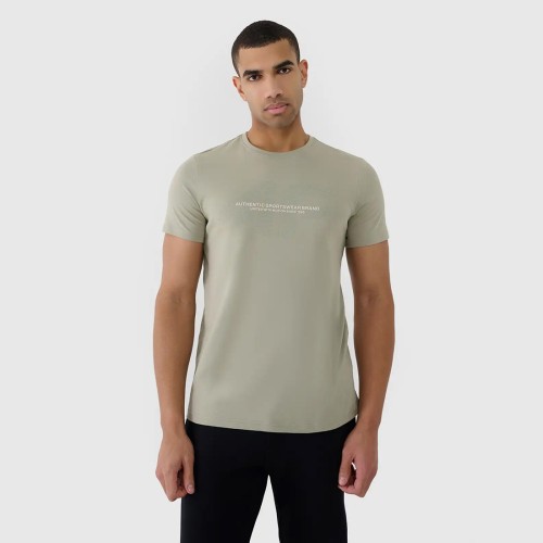 zielona - Koszulka męska 4F 4FWSS25TTSHM2004 – regularny krój, nadruk z logo, okrągły dekolt.