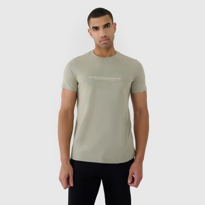 zielona - Koszulka męska 4F 4FWSS25TTSHM2004 – regularny krój, nadruk z logo, okrągły dekolt.