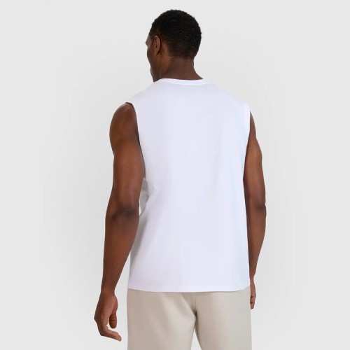 biały Tank top męski 4F – regularny krój, szerokie wycięcia na ramiona, 100% bawełna.