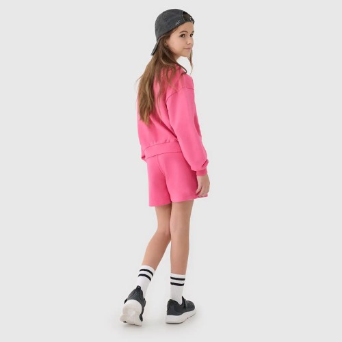 różowe Spodenki dziewczęce 4F – oversize, wysoki stan, miękka dzianina french terry.