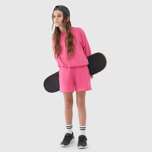 różowe Spodenki dziewczęce 4F – oversize, wysoki stan, miękka dzianina french terry.