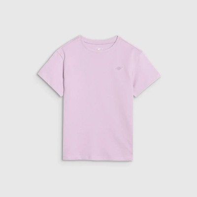 Różowa Dziewczęca koszulka 4F – oversize, okrągły dekolt, obniżone ramiona, wygodna i przewiewna.